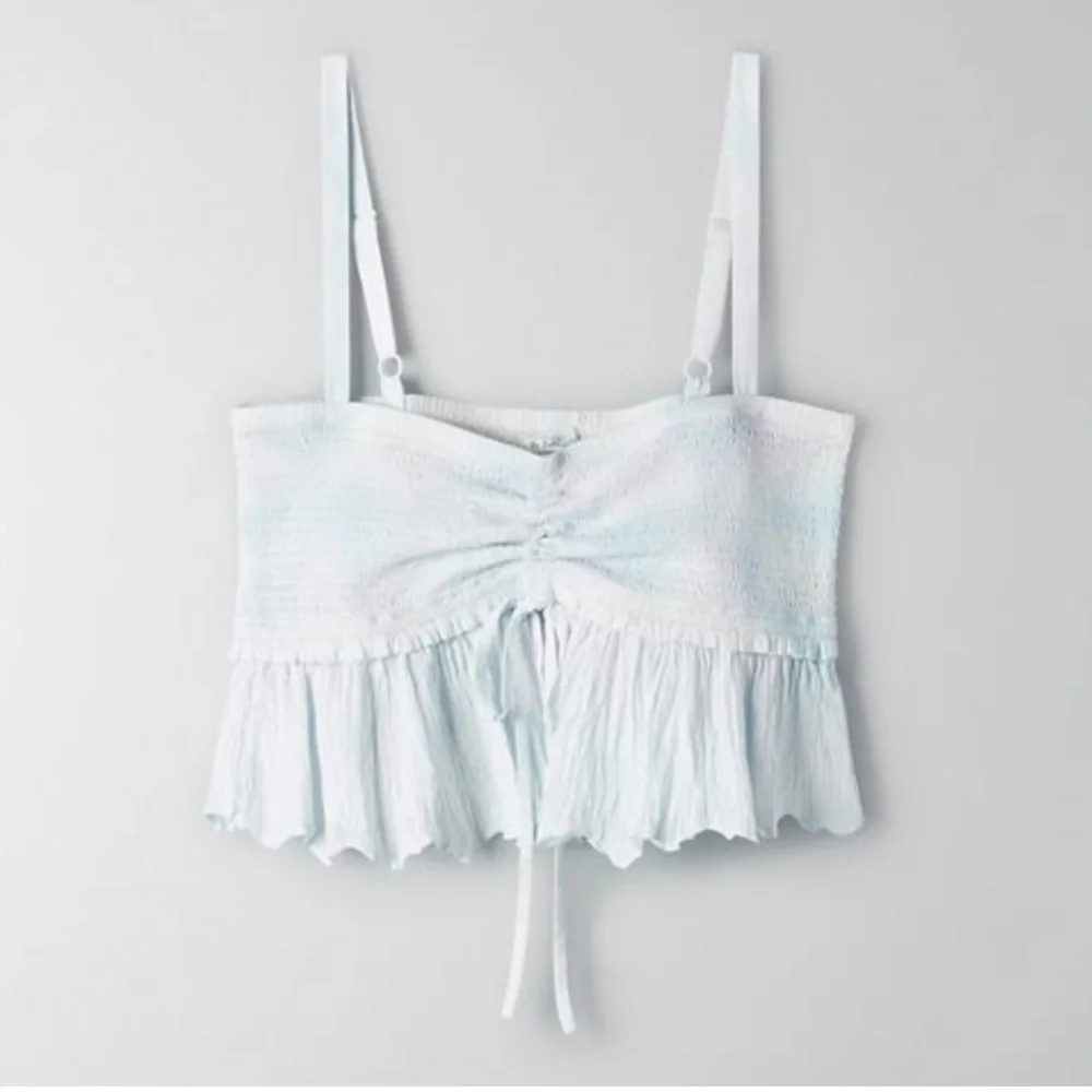 Aritzia Wilfred La Boheme Blue Babydoll Crop Top, Flowy Spaghetti Straps, Size M - Picture 2 of 7